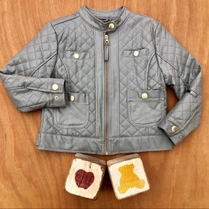 Faux Leather Grey Motorcycle Girls Jacket size 5/6